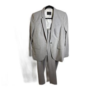 Women’s Light Gray Stretch Wool 2-Piece Pantsuit Size 14